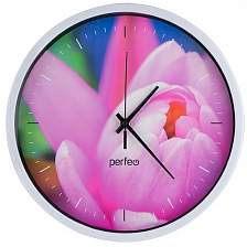 Часы настенные Perfeo "PF-WC-003", круглые диаметр 30 см, белый корпус / Тюльпаны циферблат