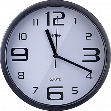 Часы настенные Perfeo  "PF-WC-002", круглые диаметр 25 см, черный корпус / белый циферблат