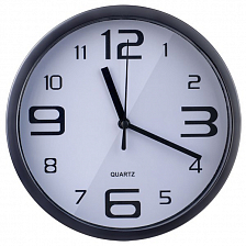 Часы настенные Perfeo "PF-WC-001", круглые диаметр 20 см, чёрный корпус / белый циферблат