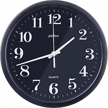 Часы настенные Perfeo  "PF-WC-001", круглые диаметр 20 см, черный корпус / черный циферблат