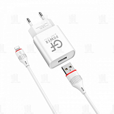 Универсальное сетевое з/у + кабель Lightning 1USB GFPower GF20L 2.1A, белый