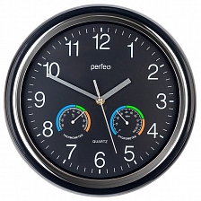 Часы настенные Perfeo  "PF-WC-012", круглые диаметр 30 см, черный корпус / черный циферблат