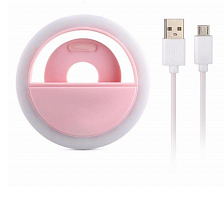 Селфи-лампа Ring на клипсе, аккумулятор, 28 светодиодов., USB, розовый