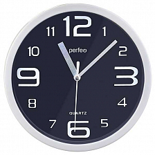 Часы настенные Perfeo  "PF-WC-003", круглые диаметр 30 см, белый корпус / черный циферблат