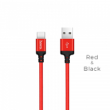 hoco X14 USB вилка - Type-C вилка, 3A, нейлон, черно-красный, 1 м.
