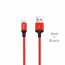hoco X14 USB вилка - iPhone (Lightning) вилка, 2A, нейлон, черно-красный, 1м