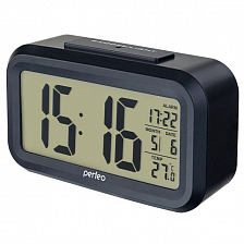 Часы-будильник Perfeo "SNUZ", черный, время, температура, дата