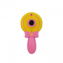 Детская фотокамера на ручке с дисплеем, фронтальная камера, запись видео, microSD, вспышка, желтый/р