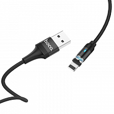  Магнитный hoco U76 USB вилка- iPhone (Lightning) вилка, нейлон, черный, 1.2м