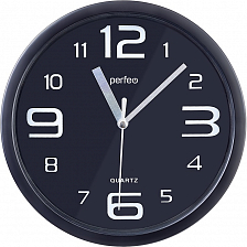 Часы настенные Perfeo  "PF-WC-002", круглые диаметр 25 см, черный корпус / черный циферблат