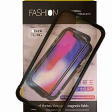 Чехол iPhone 7/8 металлический, прозрачная панель, магнит, черный