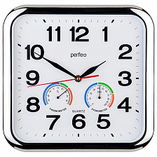Часы настенные Perfeo  "PF-WC-017", квадратные 29*28 см, серебрянный корпус / белый циферблат