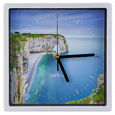 Часы настенные Perfeo "PF-WC-005", квадратные 22*22 см, белый корпус / Морской залив циферблат