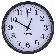 Часы настенные Perfeo  "PF-WC-001", круглые диаметр 20 см, черный корпус / белый циферблат